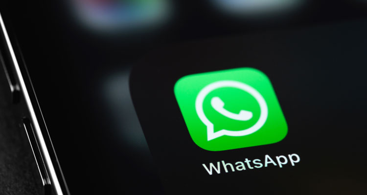 A picture featuring a WhatsApp logo on a mobile.